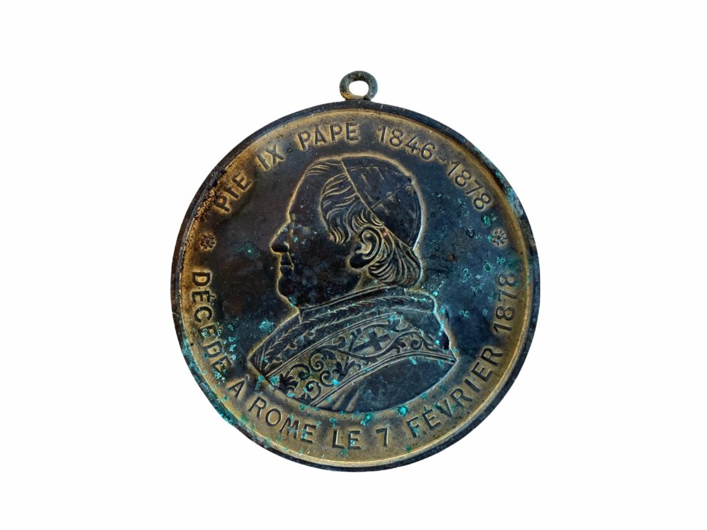 Antique French Large Medallion Pope Leo XIII Catholic Souvenir Pendant Medal Necklace Symbol Jewellery Jewelry c1878’s / EVE