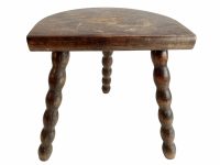 Vintage Stool French Traditional Bobbin Leg Small Milking Wood Chair Plant Pot Stand Display Plinth D Seat Shaped Tabouret c1960-70's / EVE