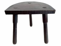 Vintage French D Stool Traditional Small Milking Wooden Brown Wood Small Chair Stand Display Plinth Seating Pot Tabouret c1960-70's / EVE