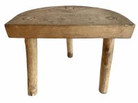 Vintage French D Stool Traditional Small Milking Wooden Brown Wood Small Chair Stand Display Plinth Seating Pot Tabouret c1970-80's / EVE