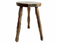 Vintage French Traditional Small Wooden Brown Wood Small Stand Display Plinth Plant Pot Tabouret Three Legs Tripod c1960-70's / EVE