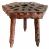 Vintage French Clover Leaf Lucky Carved Stool Wooden Brown Wood Small Milking Chair Stand Display Rest Plinth Seating Tabouret c1960's / EVE