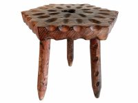 Vintage French Clover Leaf Lucky Carved Stool Wooden Brown Wood Small Milking Chair Stand Display Rest Plinth Seating Tabouret c1960's / EVE