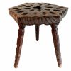 Vintage French Clover Leaf Lucky Carved Stool Wooden Brown Wood Small Milking Chair Stand Display Rest Plinth Seating Tabouret c1960's / EVE