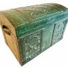 Vintage Moroccan Tooled Green Leather Wrapped Heavy Wooden Treasure Chest Wood Wooden Case Storage Display Box Container c1940-50's / EVE