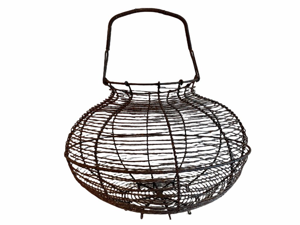 Vintage French Very Large Rustic Black Wire Egg Collecting Basket Storage Display Rustic Traditional circa 1950-60’s / EVE