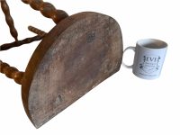 Alternative view of Vintage French Tall Wooden Wood Milking Stool Chair Seat Kitchen Table Farm D Shaped Seat Plant Rest Stand Tabouret c1960-70's / EVE