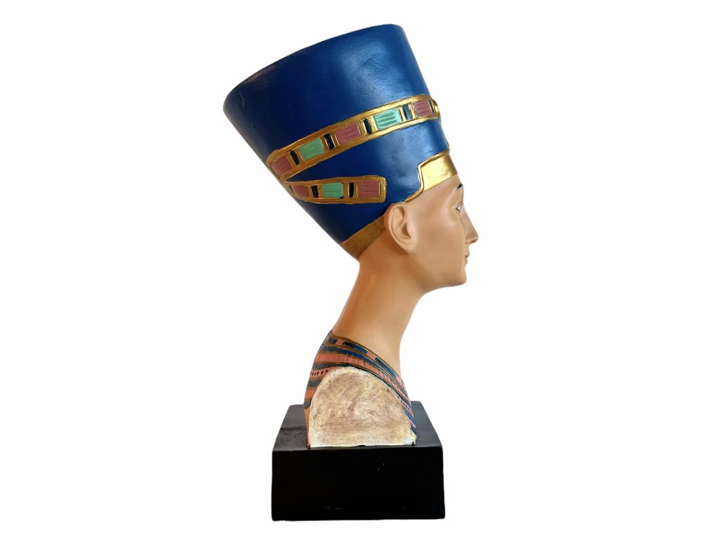 Vintage Egyptian Queen Nefertiti Pharaoh Painted Plaster Figurine Ornament Head Bust Souvenir Gift circa 1980-90’s / EVE