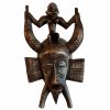 Vintage African Figurine Mask Statue Primitive Art Carving Wooden Wood Ornament Decorative Wall Display Tribal Prop circa 1980's / EVE