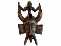 Vintage African Figurine Mask Statue Primitive Art Carving Wooden Wood Ornament Decorative Wall Display Tribal Prop circa 1980's / EVE