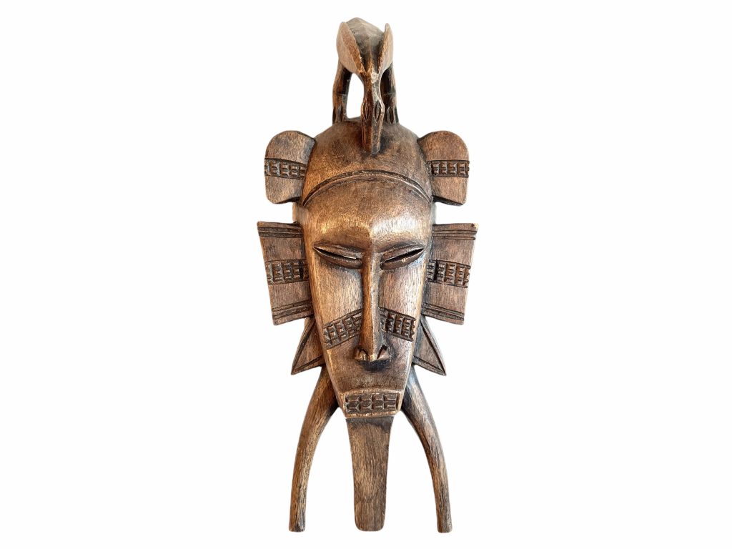 Vintage African Figurine Mask Statue Primitive Art Carving Wooden Wood Ornament Decorative Wall Display Tribal Prop circa 1980’s / EVE