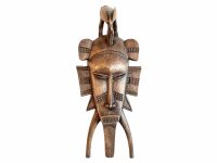 Vintage African Figurine Mask Statue Primitive Art Carving Wooden Wood Ornament Decorative Wall Display Tribal Prop circa 1980's / EVE