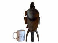 Alternative view of Vintage African Figurine Mask Statue Primitive Art Carving Wooden Wood Ornament Decorative Wall Display Tribal Prop circa 1980's / EVE