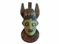 Vintage African Figurine Mask Statue Primitive Art Carving Wooden Wood Bead Ornament Decorative Wall Display Tribal Prop c1980's / EVE