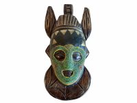 Vintage African Figurine Mask Statue Primitive Art Carving Wooden Wood Bead Ornament Decorative Wall Display Tribal Prop c1980's / EVE