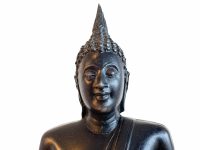 Alternative view of Vintage Thai Somdej Toh Man Idol Buddhist Buddha Monk Statue Cast Resin Black Sculpture Ornament Bankok circa 1990's / EVE