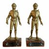 Vintage French Armoured Suits Of Armour Metal Wood Base Helmet Statue Sculpture Ornament Display Pair Shelf Decor circa 1950-1960's / EVE