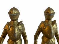 Alternative view of Vintage French Armoured Suits Of Armour Metal Wood Base Helmet Statue Sculpture Ornament Display Pair Shelf Decor circa 1950-1960's / EVE