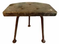 Vintage French Small Milking Stool Wooden Rusty Metal Step Chair Seat Kitchen Industrial Commercial Genuine circa 1950-60's / EVE