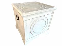 Vintage Chinese Asian Shabby Chic White Painted Square Box Chest Lidded Container Storage Wooden Wood Fabric Lining circa 1980-90's / EVE