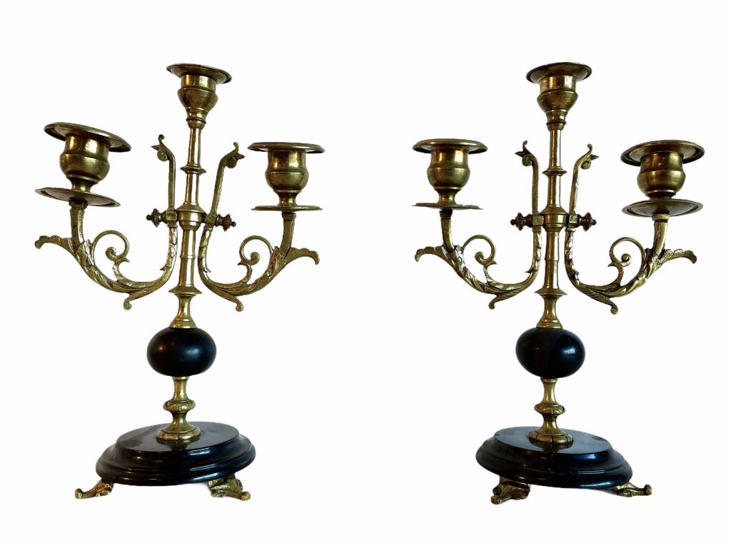 Antique French Candelabra Bronze Brass Metal Stone Candle Candlestick Stick Pedestal Stand Display Ornate Decor c1910’s / EVE