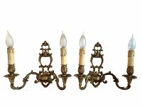 Vintage French Brass Sconce Sconces Wall Hanging Double Electric Light Lantern Candle Lamp Ornament Decor Design Lighting c1970-80's / EVE