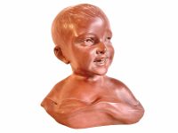 Vintage German Lifesize Child Bust Plaster Head Ornament Figurine Boy Girl Terracotta Coloured Hallmark Decorative Decor c1970's / EVE