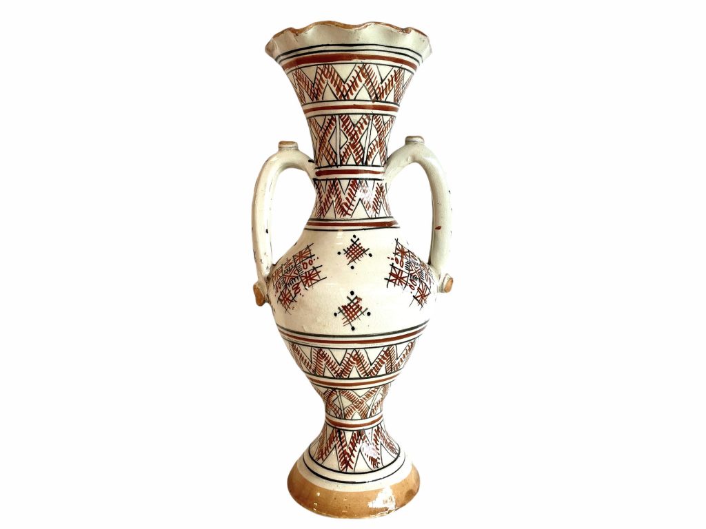 Vintage Moroccan Arabian White Brown Black Bottle Vase Storage Ornament Decor Design Pottery Clay c1970-80’s / EVE de France