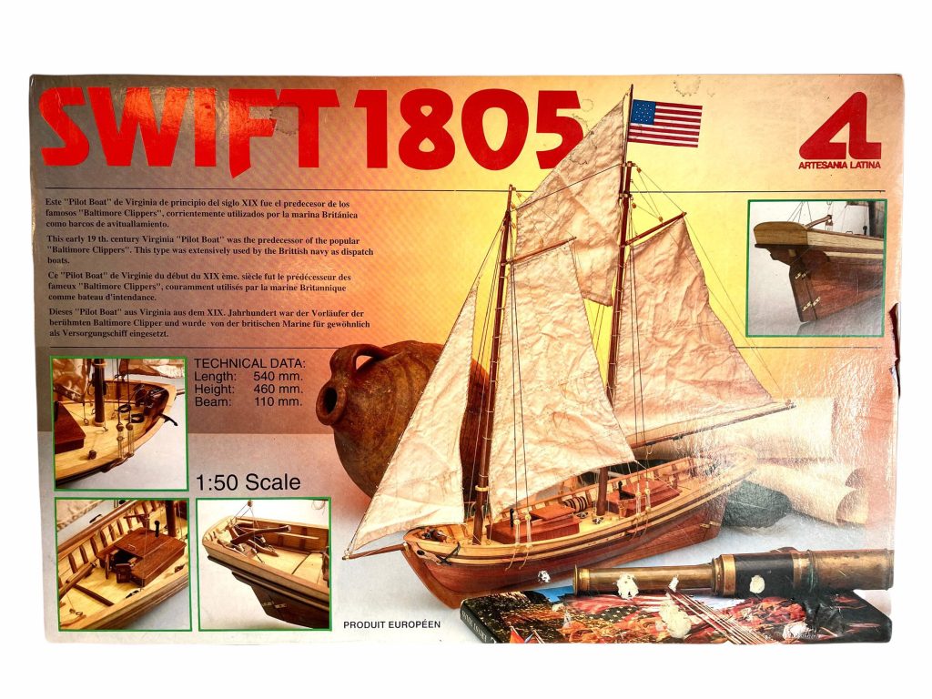 Vintage French American Virginia Pilot Boat Swift 1805 Model Ship Boat Sailing Yacht Toy Build Kit Collector 1:50 Scale c1970-80’s / EVE
