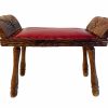Vintage French Wooden Brown Red Bergundy Padded Cushioned Stool Footrest Foot Rest Natural Wood Rest c1960-70's / EVE