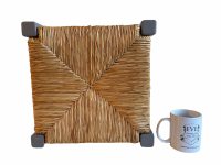 Alternative view of Vintage French Painted Grey Brown Wood Wooden Raffia Woven Strung Footstool Foot Stool Rest Footrest Display Stand circa 1980-90's / EVE