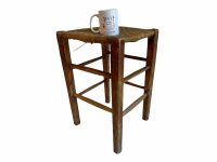 Alternative view of Antique Raffia Stool French Wooden Wicker Brown Wood Woven Low Small Chair String Woven Plinth Stand Tabouret Pot c1910-20's / EVE