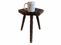 Alternative view of Vintage French Clover Leaf Lucky Carved Stool Wooden Brown Wood Small Milking Chair Stand Display Rest Plinth Seating Tabouret c1960's / EVE