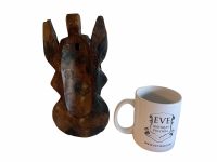 Alternative view of Vintage African Figurine Mask Statue Primitive Art Carving Wooden Wood Bead Ornament Decorative Wall Display Tribal Prop c1980's / EVE