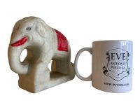 Alternative view of Vintage Indian Painted Marble Stone Elephant Book Ends Bookends Door Stop statue figurine ornament circa 1950's / EVE