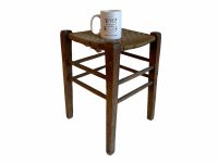 Alternative view of Antique Raffia Stool French Wooden Wicker Brown Wood Woven Low Small Chair String Woven Plinth Stand Tabouret Pot c1910-20's / EVE