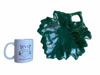 Alternative view of Vintage French Ceramic Grape Vine Leaf Serving Bowl Dish Platter Green For Bunch Of Grapes circa 1950-60's / EVE