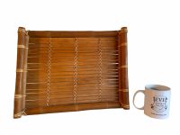 Alternative view of Vintage Asian Thai woven bamboo wickerwork serving tray dish platter stand trivet table protector circa 1970-80's / EVE