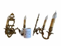 Alternative view of Vintage French Brass Sconce Sconces Wall Hanging Double Electric Light Lantern Candle Lamp Ornament Decor Design Lighting c1970-80's / EVE