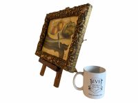 Alternative view of Vintage French Still Life Apples Bread Water Painting On Wood Wooden Framed Signed Art Damaged Gold Frame circa 1988 / EVE