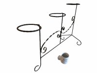 Alternative view of Vintage French Twisted Cast Iron Triple Flower Plant Pot Ornament Stand Painted Black Top Display Rest Plinth c1970-80's / EVE