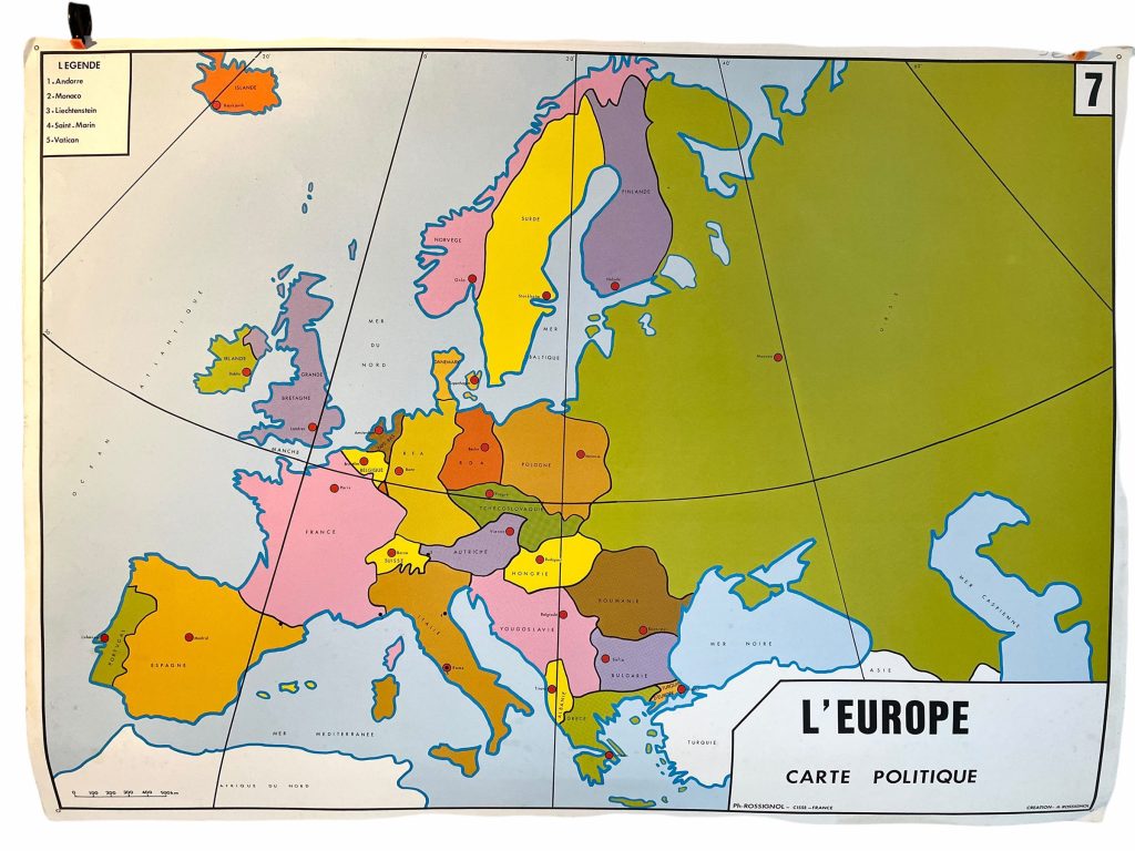 Vintage French Poster School Educational Wall Display Europe The Common Market Double Sided Learning Map Chart Teaching c1970-80’s / EVE