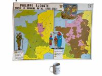 Alternative view of Vintage French Poster School Learning Educational Wall Display 100 Year War Philippe Auguste Learning Map Chart Teaching c1970-80's / EVE