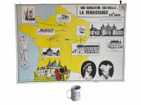 Alternative view of Vintage French Poster School Learning Educational Display Conquest Oceans Cultural Revolution Learning Map Chart Teaching c1970-80's / EVE