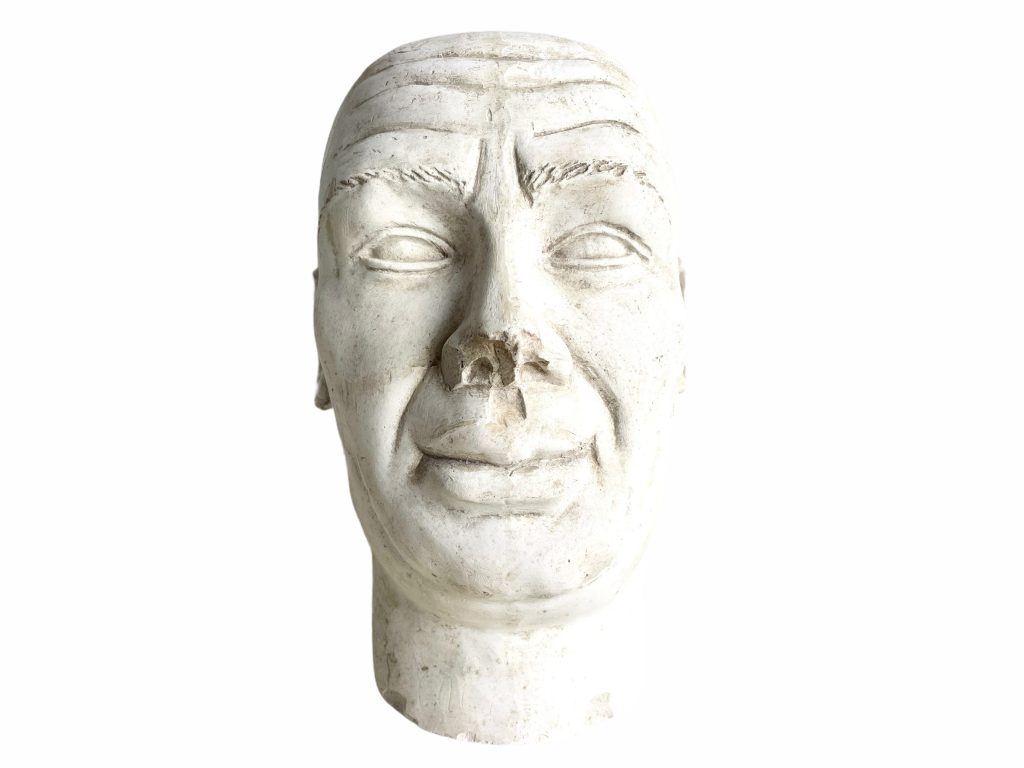 Vintage French Life-size Man Gentleman Plaster Bust Head Ornament Figurine White Decorative Curiosity Bald Old c1970-80’s / EVE