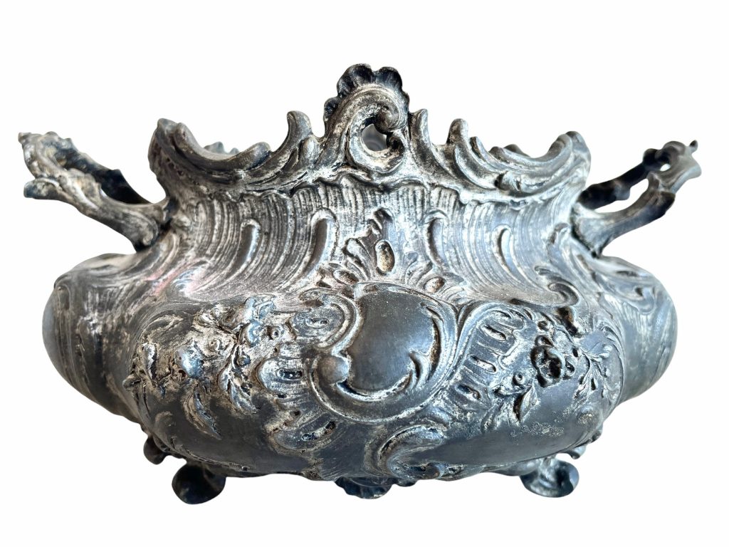 Antique French Jardiniere Jardinière Silver Metal Small Planter With Copper Dish Decorative Ornament Plant Pot Vase Bowl c1900’s / EVE