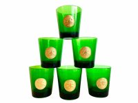 Vintage French Byrrh Set Of Six Green Boxed Glasses Glass Clear Drinking Drinks Cups Ceremony Display Pub Bar c1960-70's / EVE