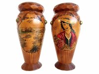 Vintage French Wood Multi Coloured Candlestick Candle Stick Large Candles Light Small Pot Small Vases Display Wooden c1950-60's / EVE