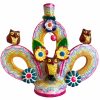 Vintage Mexican Terra Cotta Owl Flower Tree Of Life Multi Coloured Candlestick Candle Stick Light Pot Small Vases Display c1980-90's / EVE