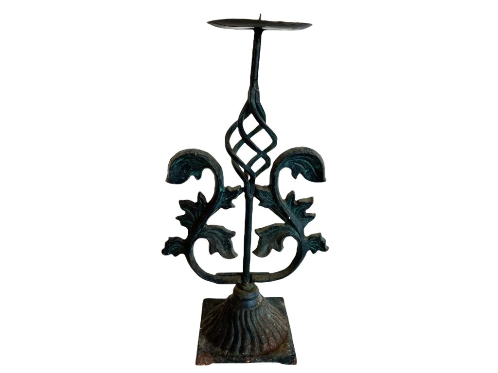 Vintage French Twisted Iron Metal Floor Standing Gothic Large Candle Candlestick Stick Pedestal Ornament Stand Decor c1980-90’s / EVE